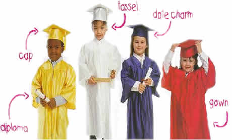Pre School and Kindergarten cap and gown sets with tassel and diploma